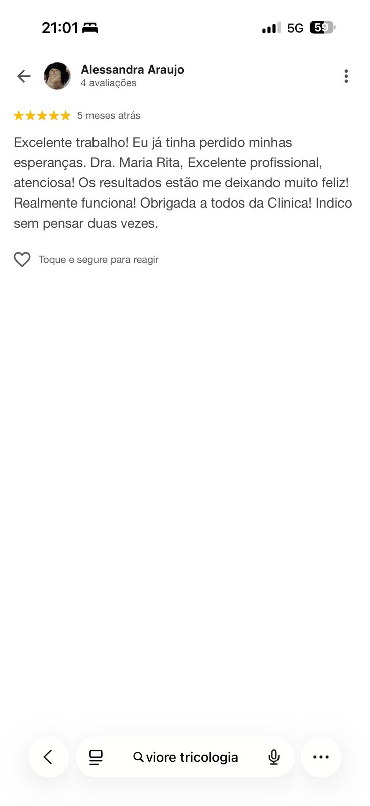 Print de avaliação 5 estrelas no Google